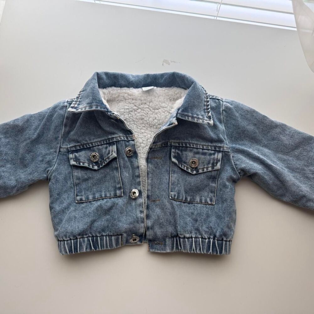 SHEIN Baby Sherpa Lined Denim Jacket 12-18M Oversized Jean Coat